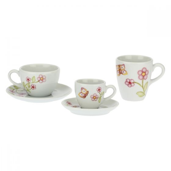 THUN Set 2 tazzine caffè, 2 tazze medie e 2 mug in porcellana Daisy flowers