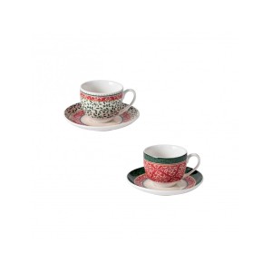 VETIN 2 tazze da cappuccino con piattino, tazza di marmo, 300 ml, in  porcellana, per tè, caffè, cappuccino, tazze da caffè con disco di legno  (nero*2)